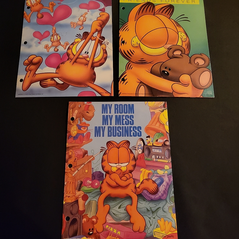 Vintage Lot Of 3 Mead Pocket Folders Garfield  1978 New Old Stock